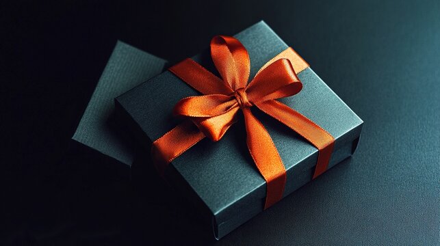 Dark Gift Box With Orange Ribbon Bow