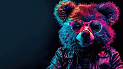 Fototapeta premium Bear in Neon Sunglasses, a Digital Portrait