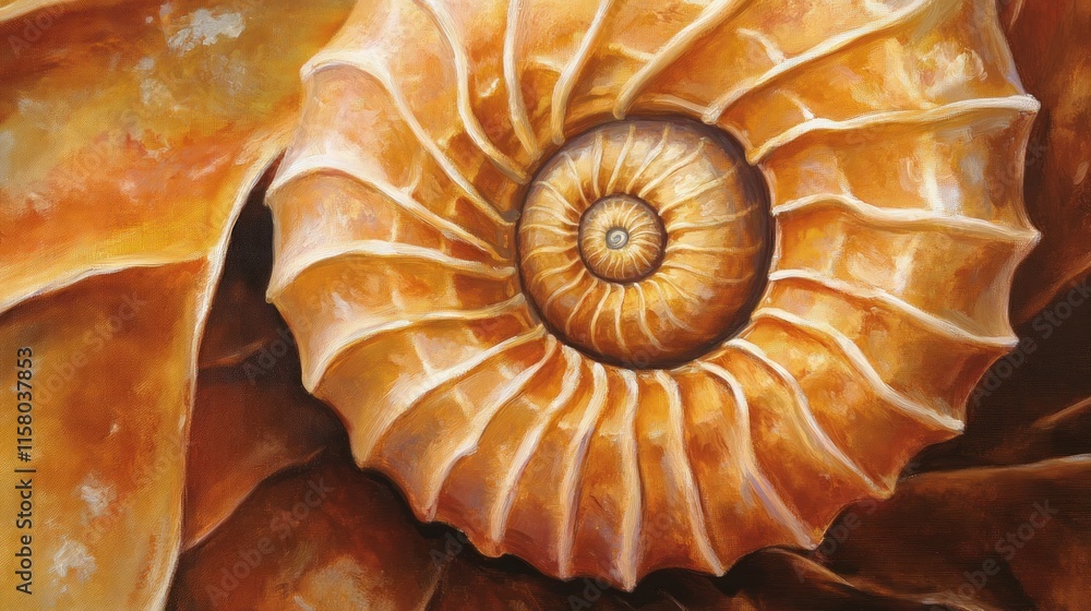 Poster close-up of a spiral seashell with intricate patterns.