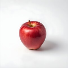 Perfectly Ripe Red Apple with a Single Leaf on a White Background - Fresh and Healthy Fruit Photography