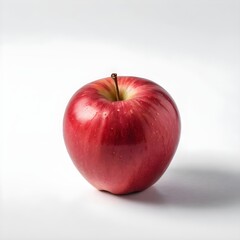 Perfectly Ripe Red Apple with a Single Leaf on a White Background - Fresh and Healthy Fruit Photography