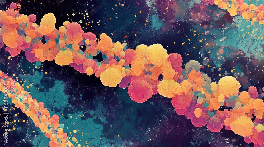 Poster abstract colorful design with bubbles and space theme.