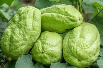 Fototapeta premium Chayote growing in the garden ready for harvest
