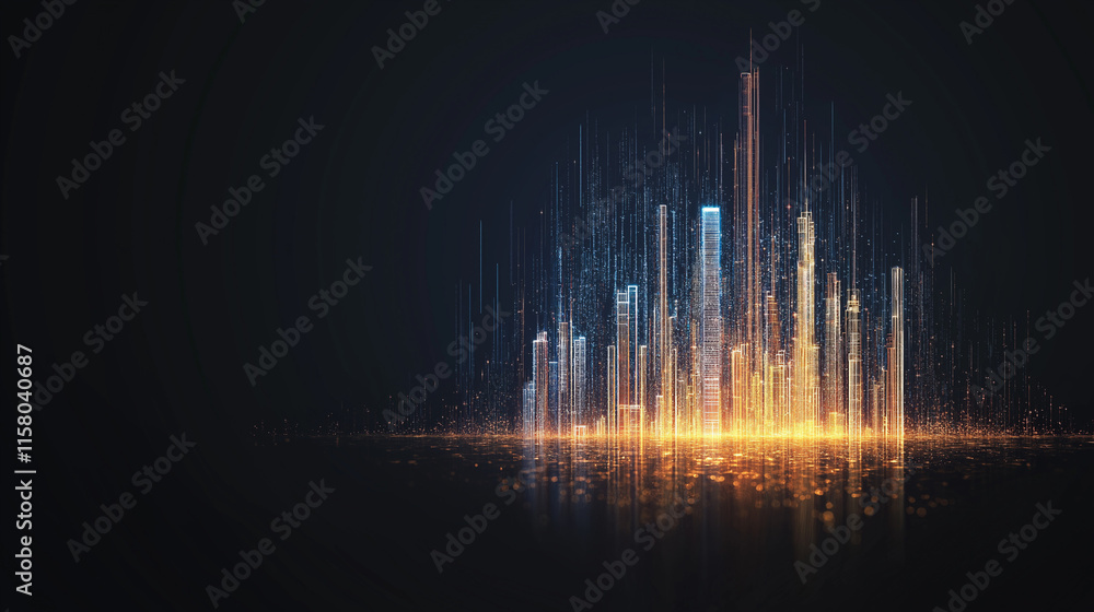 Poster digital metropolis: a futuristic cityscape shimmers with vibrant energy, its towering structures ren