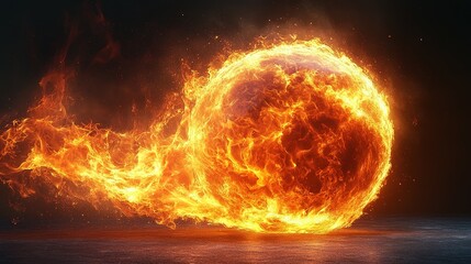 Fiery Orb Rolling Across Dark Surface