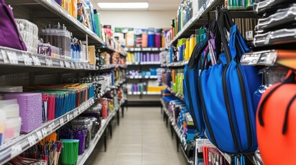 Obraz premium Colorful Stationery Aisle in Retail Store with Organized Supplies