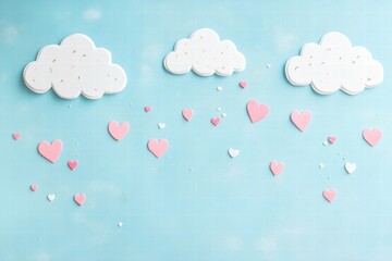 Obraz premium Whimsical hand drawn clouds and hearts adorned with playful pastel colors for a cheerful Valentines Day design. Generative AI