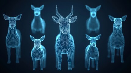 A group of animals are shown in a blue and white image