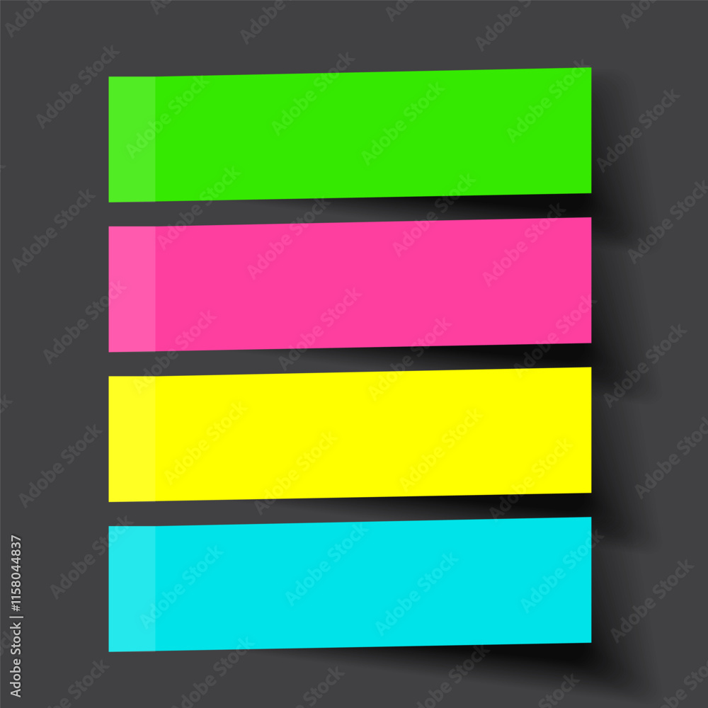 Aufkleber bright neon blocks. color palette shapes. gradient vector rectangles. dark background elements.