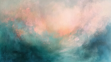 A dynamic texture design, swirling tones of pastel pinks and radiant teal greens, evoking a dreamy, ethereal mood, softly blended brush textures, slightly blurred edges, intense saturation --chaos 10 