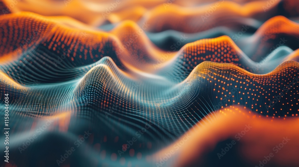 Aufkleber abstract digital landscape: waves of data and network visualization