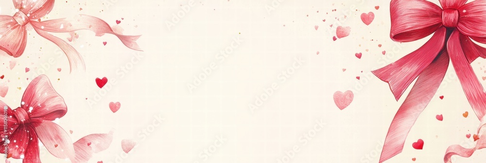 Poster whimsical hand drawn valentines day design featuring ribbons and hearts for creative text placement.