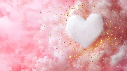Obraz premium Romantic Heart Shaped Cloud Formation Over Soft Pink Sky Digital Art Dreamy Atmosphere Artistic Viewpoint