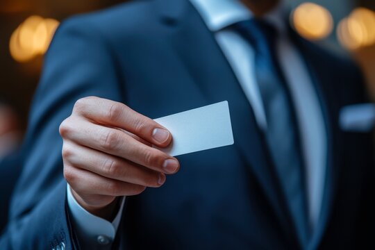 Attendees Exchanging Business Cards at Evening Event