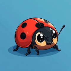 Obraz premium Cute cartoon ladybug with big eyes on blue background.