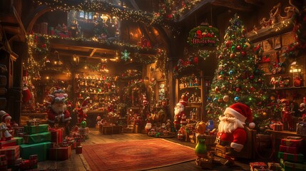 Santa&Atilde;&cent;&acirc;&sbquo;&not;&acirc;&bdquo;&cent;s workshop with toys, elves, and holiday cheer