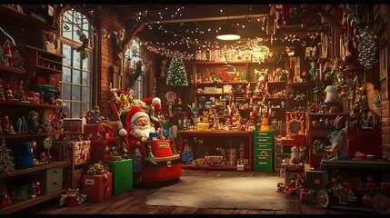 Santa&Atilde;&cent;&acirc;&sbquo;&not;&acirc;&bdquo;&cent;s workshop with toys, elves, and holiday cheer