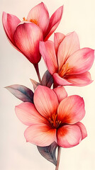 Elegant Watercolor Painting of Delicate Pink Flowers Botanical Illustration