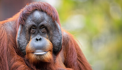 Close-Up of an Orangutan, Highlighting Its Facial Expressions and Hair Texture