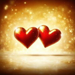 Fototapeta premium Sparkling red hearts in golden light, symbol of love, warmth, and togetherness for Valentine's Day celebration concept