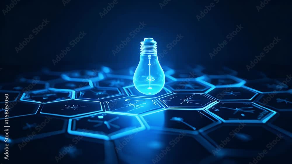Aufkleber a glowing light bulb on a hexagonal pattern, symbolizing innovation and technology.