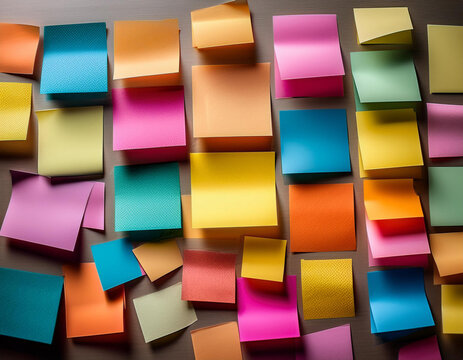 Collection of Various Paper Notes on Sticky Notes with Different Colors and Textures