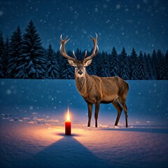 Deer and candles in the middle of the snow 