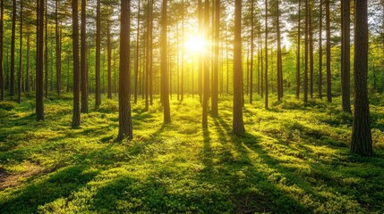 Fototapeta premium Healthy green trees in a forest of old spruce, fir and pine - ai