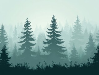 Obraz premium Healthy green trees in a forest of old spruce, fir and pine - ai