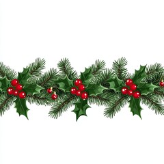 Christmas Holly and Pine Garland Border
