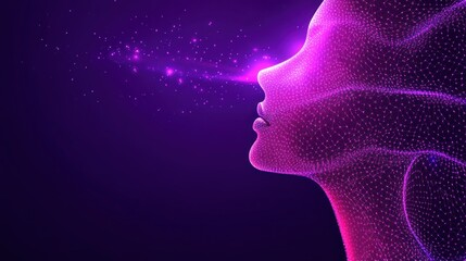 Obraz premium Digital Essence: A Futuristic Profile of a Woman Composed of Glowing Particles