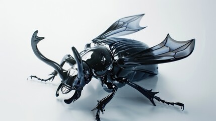Metallic Black Beetle with Wings Spread