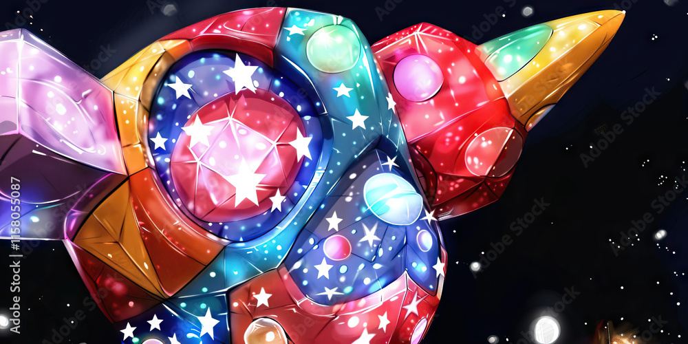 Poster multifaceted illuminated object with star and gem detail