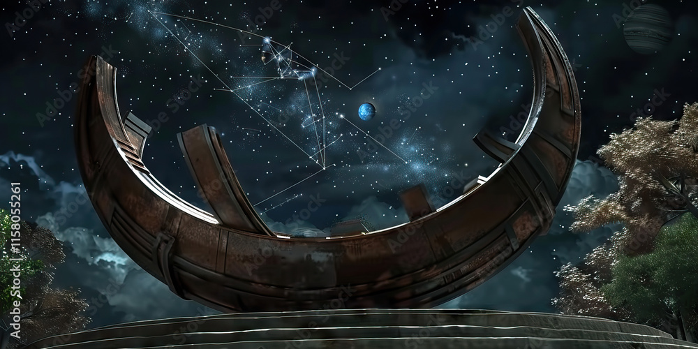 Aufkleber nighttime view of a metallic structure with celestial display