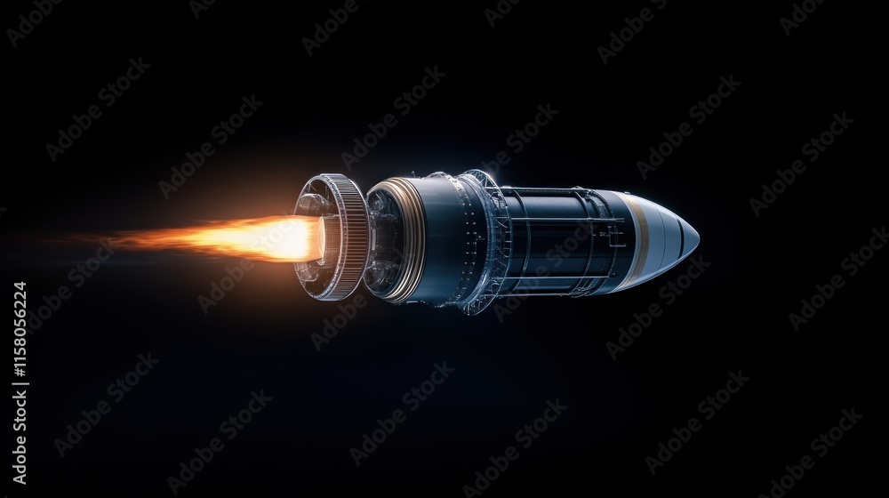 Poster rocket propulsion event space station technology image dark environment close-up view innovation con