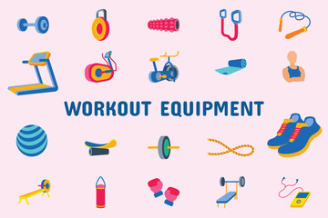 Workout Equipment Flat Vector Illustration Icon Sticker Set Design Materials