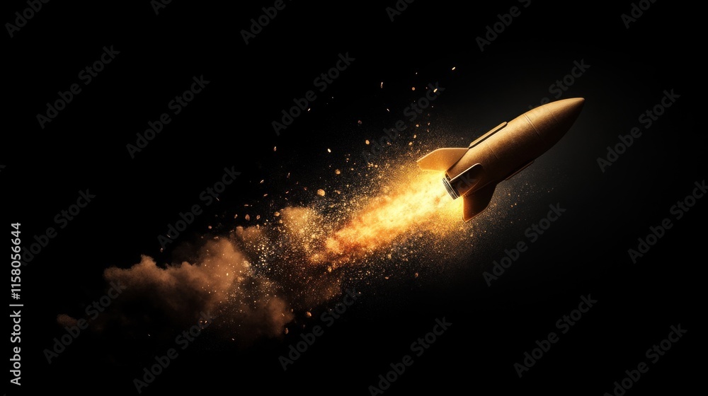 Poster rocket launching into space outer space digital art dark environment dynamic viewpoint exploration c