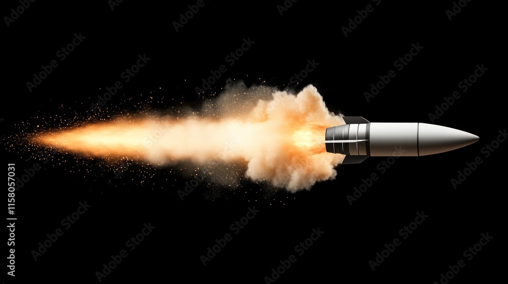 Poster rocket launch action in space digital image high-speed environment dynamic viewpoint technology conc