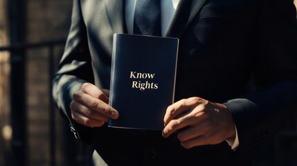 A Man in a Suit Holding a Know Your Rights Booklet Outdoors in the Daytime