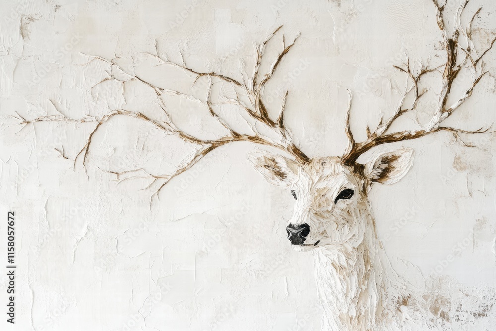 Fototapete elegant deer with branching antlers in a minimalist design featuring ample copy space for a mock up.