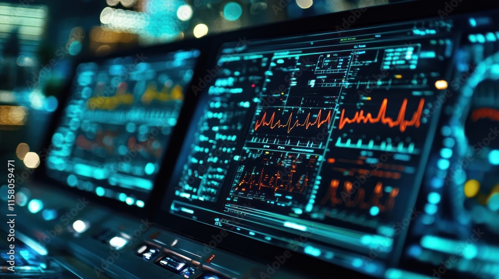 Poster futuristic tech dashboard: cyberpunk style digital interface