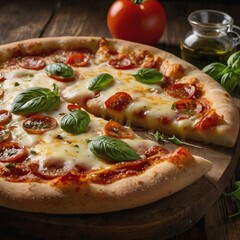 pizza with salami and tomatoes