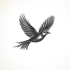 Fototapeta premium Black and white illustration of a bird in flight.