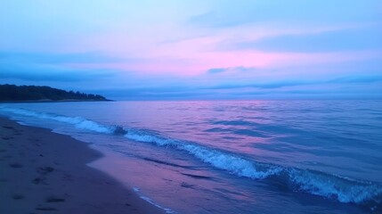 Fototapeta premium Serene Twilight Seascape: Coastal Tranquility at Dusk