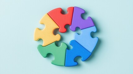 Obraz premium Colorful Puzzle Pieces Arranged in a Circular Pattern on Background