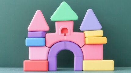 Fototapeta premium Colorful Plastic Blocks Forming a Castle Structure for Playtime