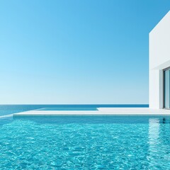 Modern Pool with Ocean View in Bright Sunshine