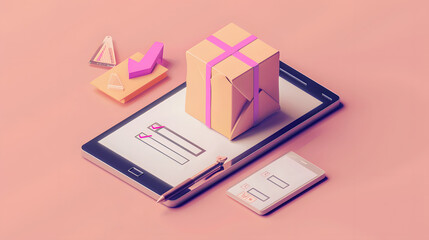 Fototapeta premium Delivery package arrival Isometric 3D