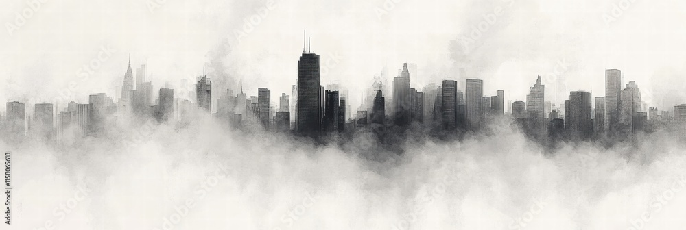 Poster dense smog blankets urban skyline, creating an atmospheric and surreal view across the city. generat