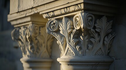Intricate Stone Carvings on Classic Architecture Columns